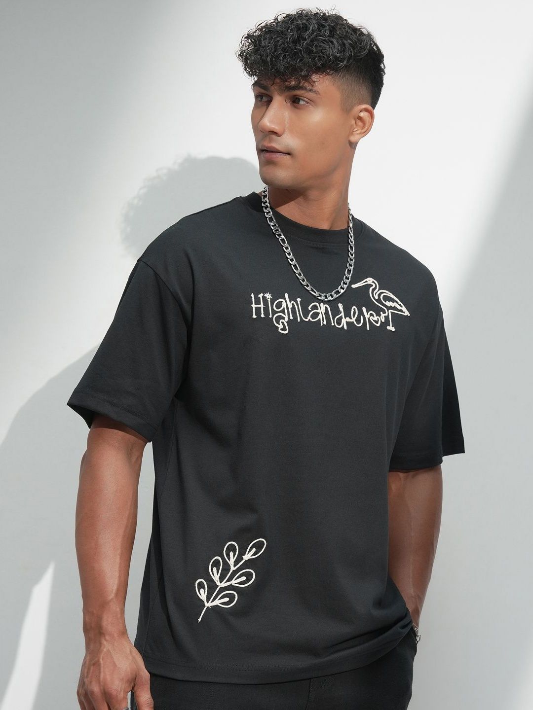 HIGHLANDER Men Typography Printed Round Neck Oversized T-shirt