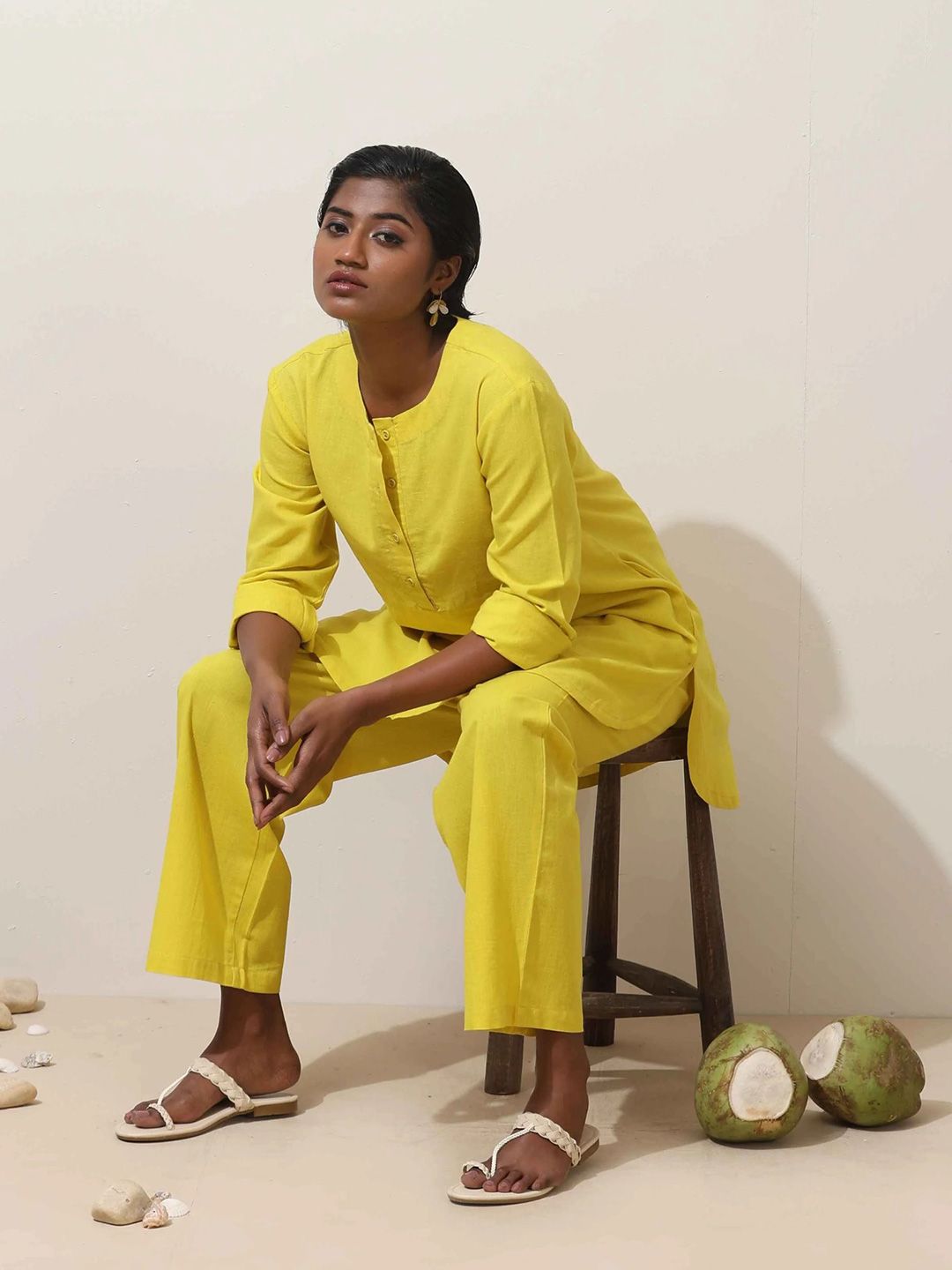 trueBrowns Lime Cotton Kurta Co-Ord Set