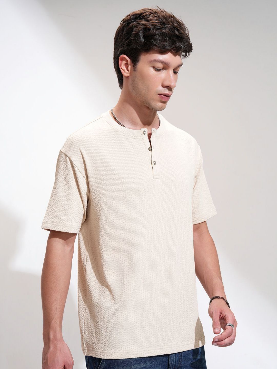 HIGHLANDER Men Self Design Henley Neck Relaxed Fit T-shirt