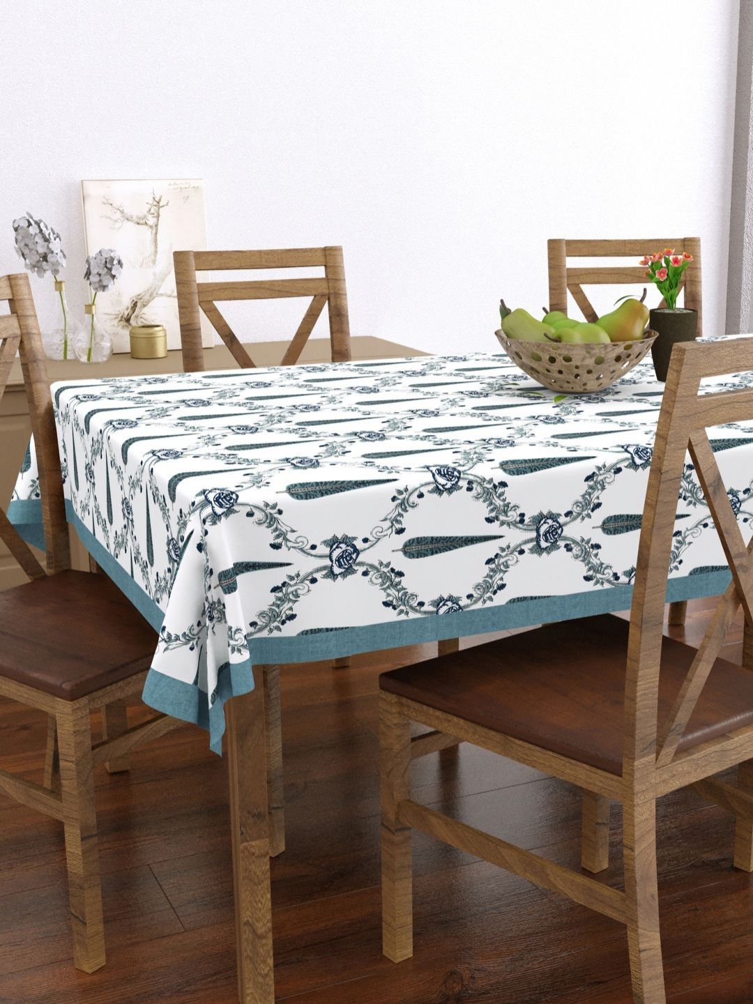 BLOCKS OF INDIA Grey Ethnic Motifs Cotton 6-Seater Table Cover