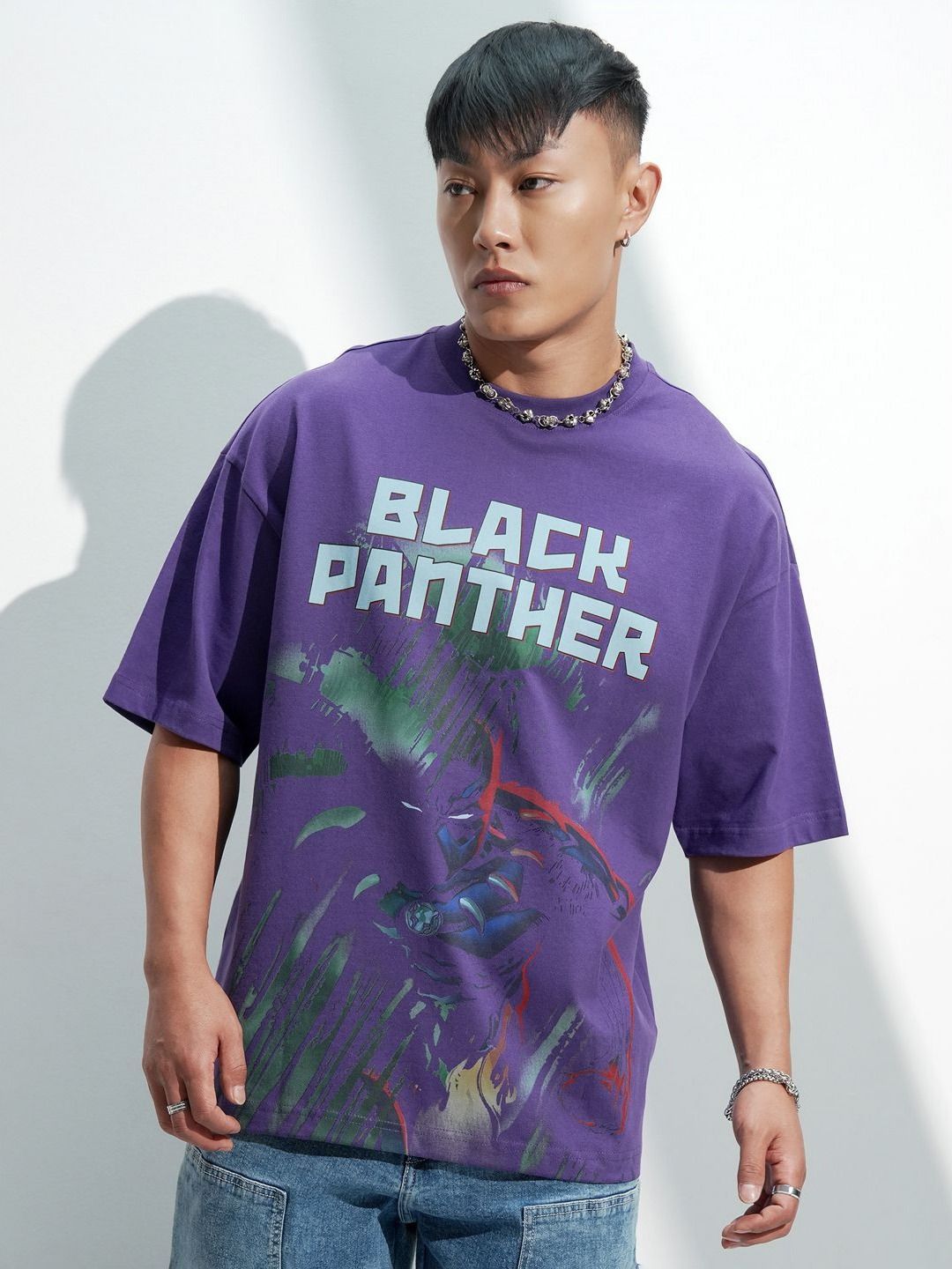 HIGHLANDER Marvel Black Panther Men Oversized Dropshoulder Round Neck Tshirt