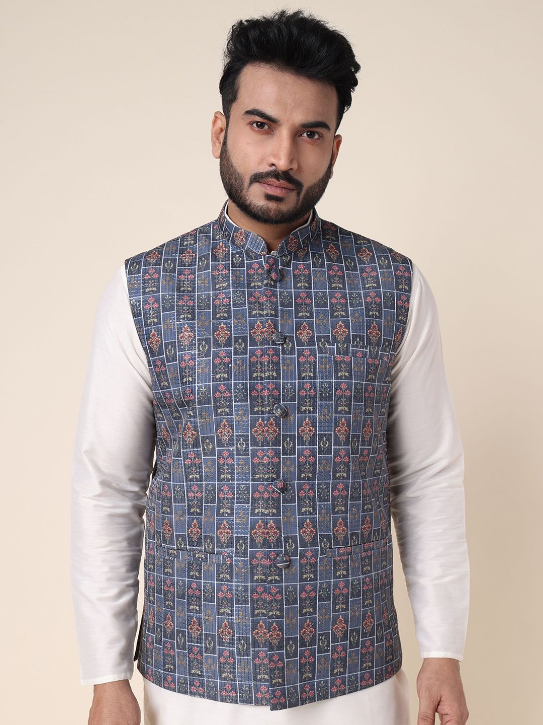 W & G Printed Woven Nehru Jacket