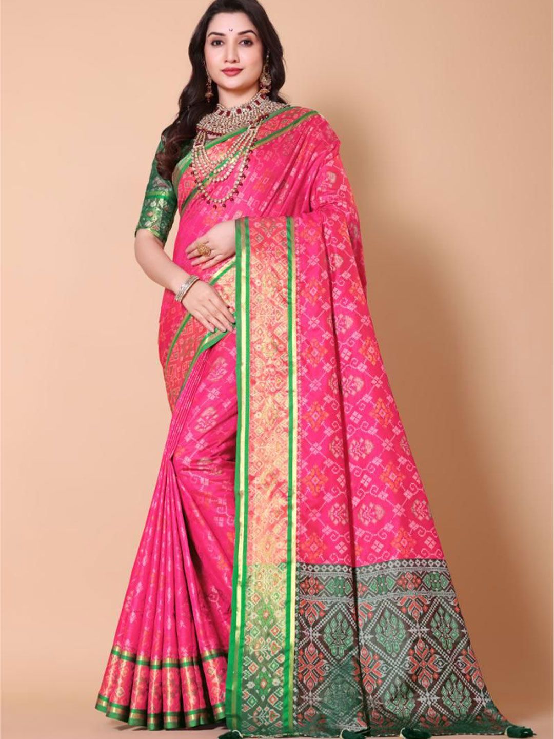 AKSH FASHION Bandhani Zari Designer Patola Saree