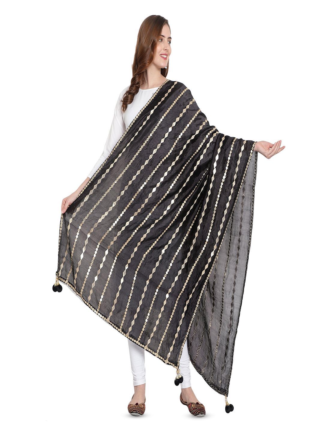 Karthav Fashion Geometric Embroidered Gotta Patti Dupatta