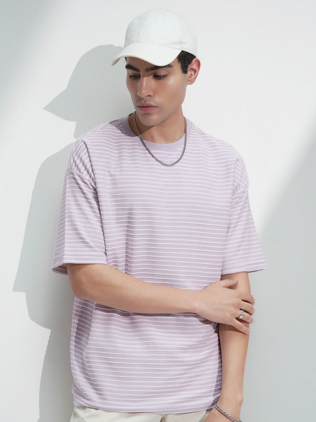 HIGHLANDER Men Striped Drop-Shoulder Sleeves Relaxed Fit T-shirt
