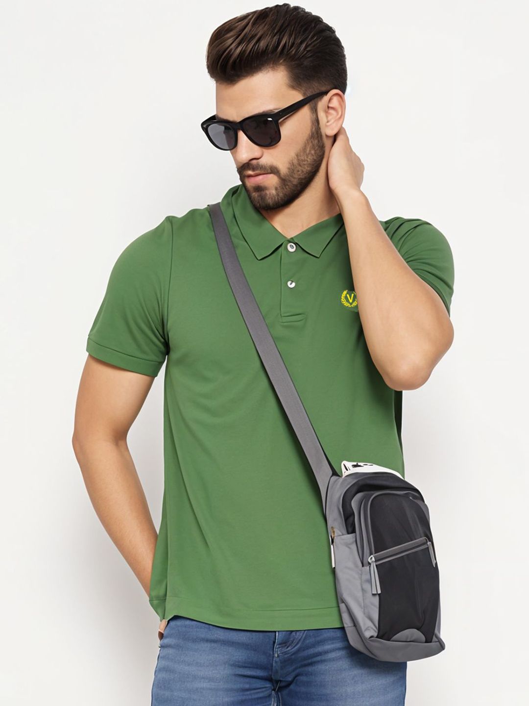 MACK JONNEY Men Polo Collar Extended Sleeves Applique T-shirt