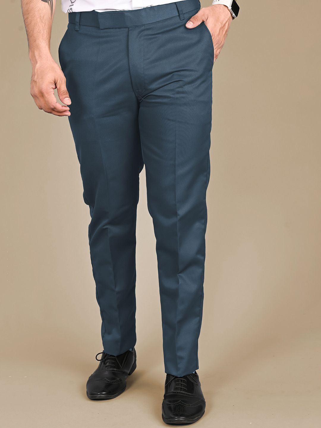 MANCREW Men Tailored Regular Fit Cotton Formal Trousers