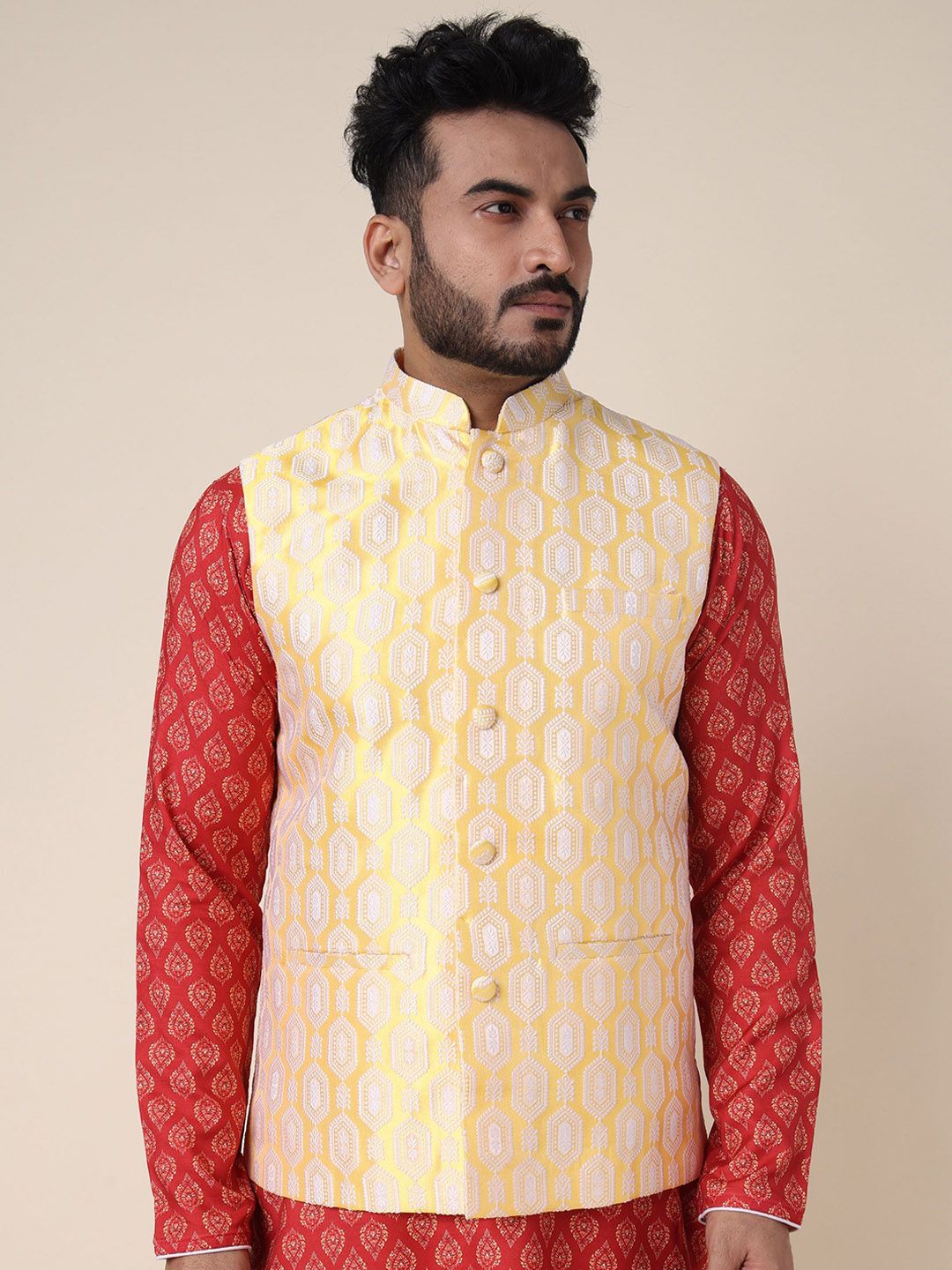W & G Woven Design Nehru Jacket