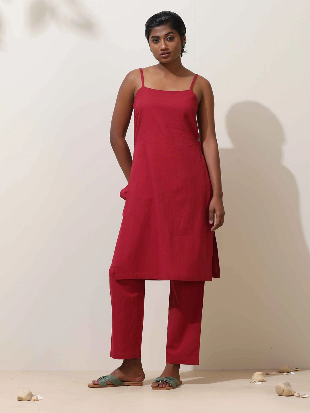 trueBrowns Maroon Cotton Kurta Co-Ord Set