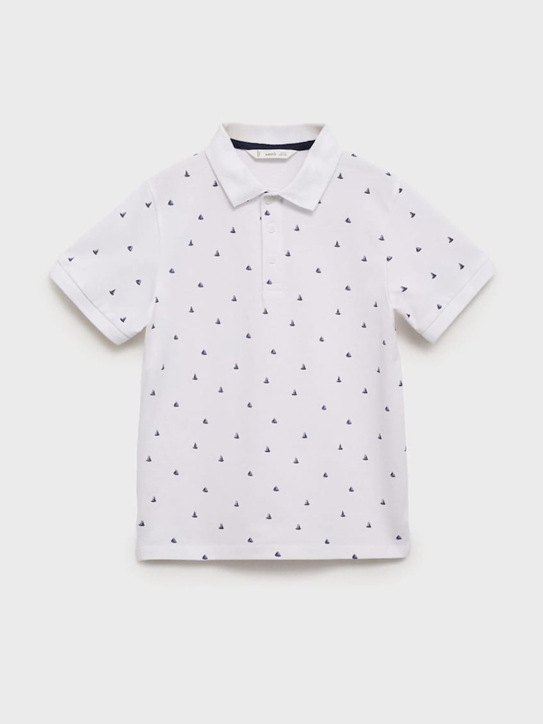 Mango Kids Boys Micro Print Polo Collar Pure Cotton T-shirt