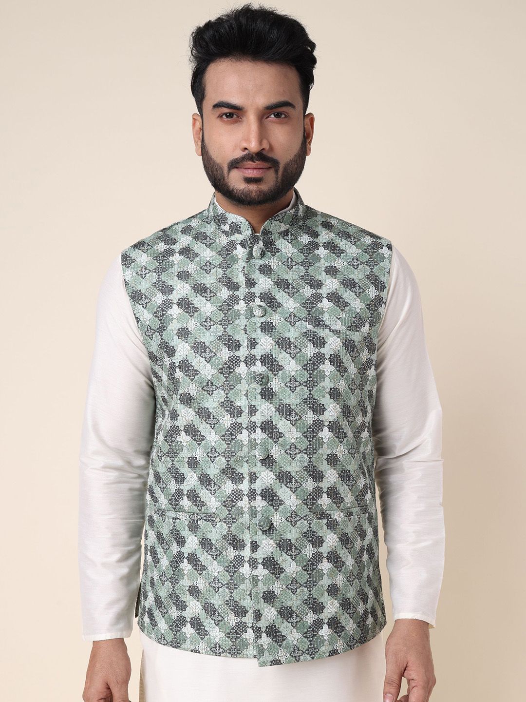 W & G Printed Woven Nehru Jacket