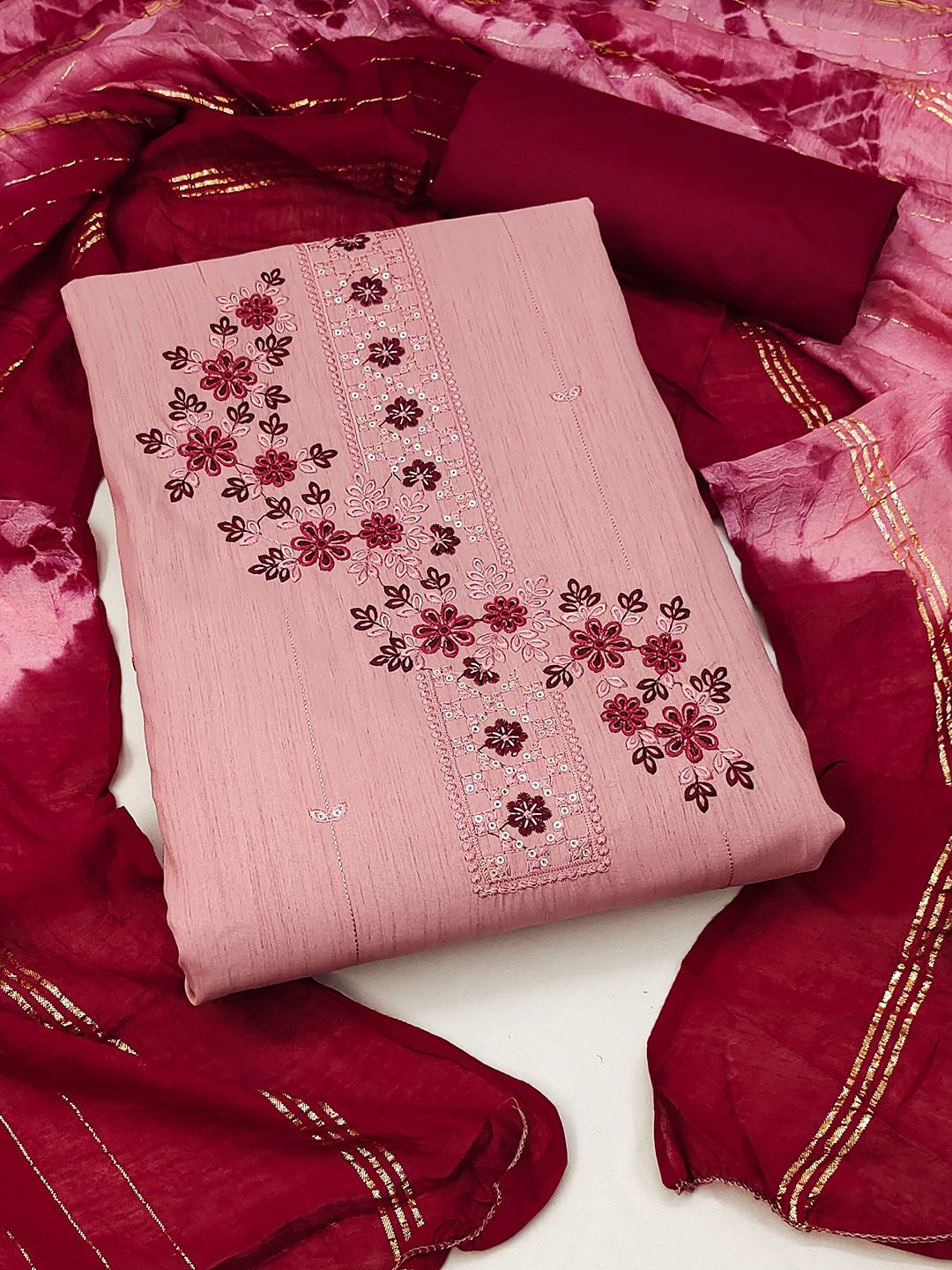 HERE&NOW Floral Embroidered Sequinned Unstitched Dress Material
