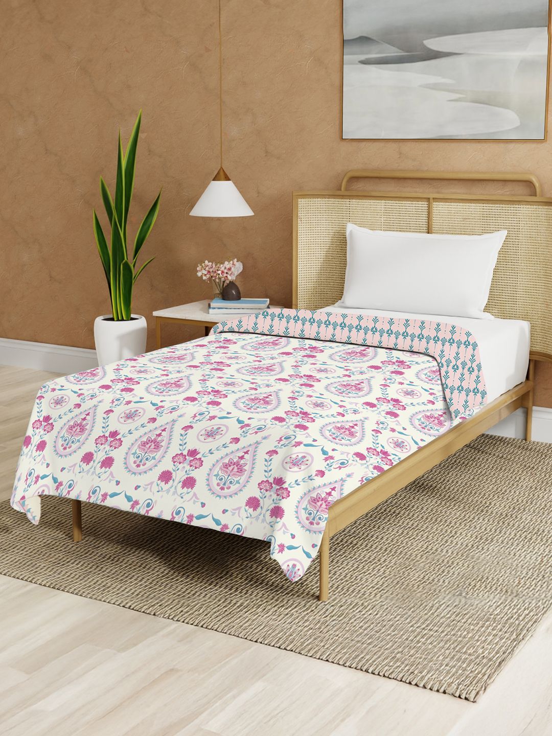 URBAN SPACE Pink Floral Summer Single Bed Dohar