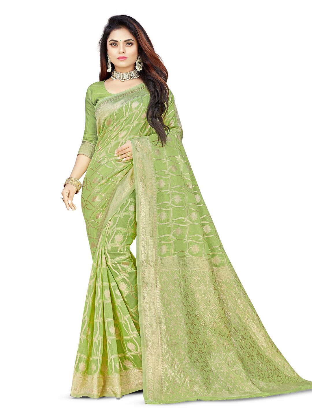 Moda Rapido Floral Woven Design Zari Pure Cotton Banarasi Saree Price in India
