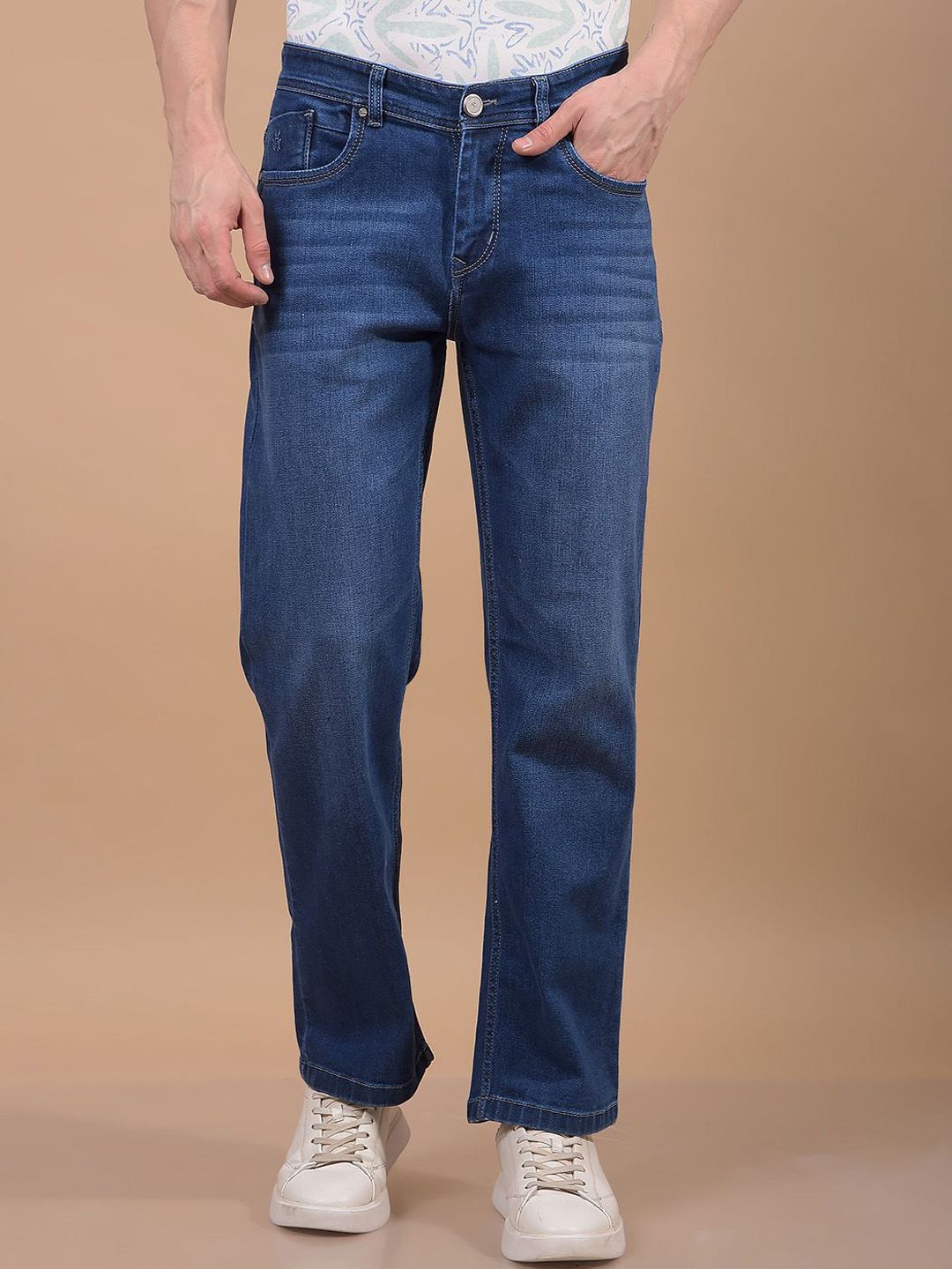 Crimsoune Club Men Baggy Fit Light Fade Mid-Rise Stretchable Jeans