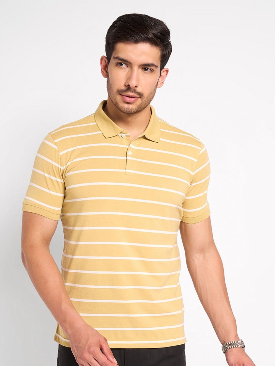 Peregrine by Pantaloons Men Striped Polo Collar Slim Fit T-shirt