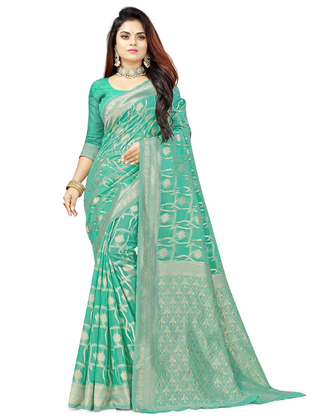 Moda Rapido Woven Design Zari Pure Cotton Banarasi Saree Price in India