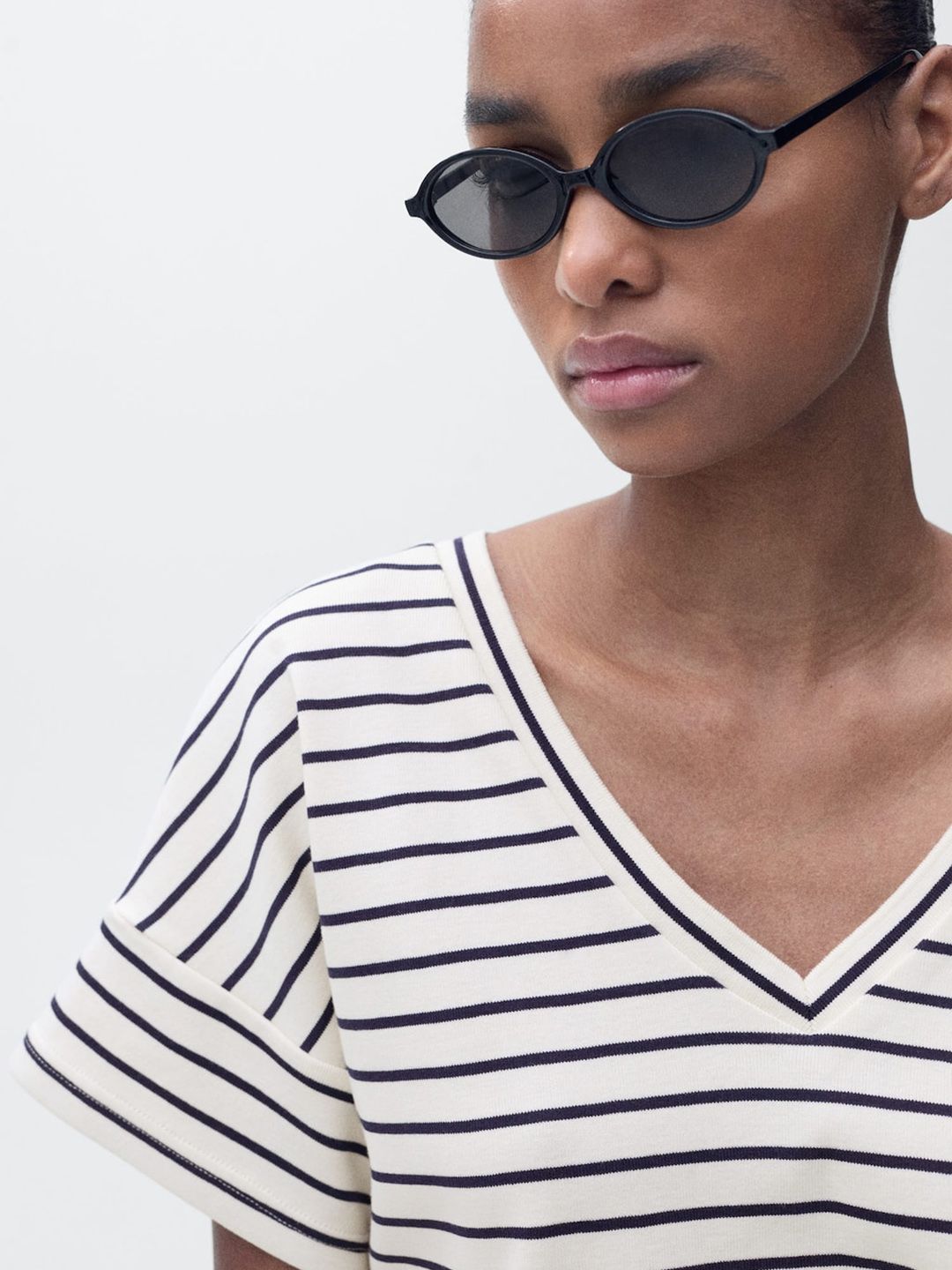 Striped Pure Cotton V-Neck T-shirt