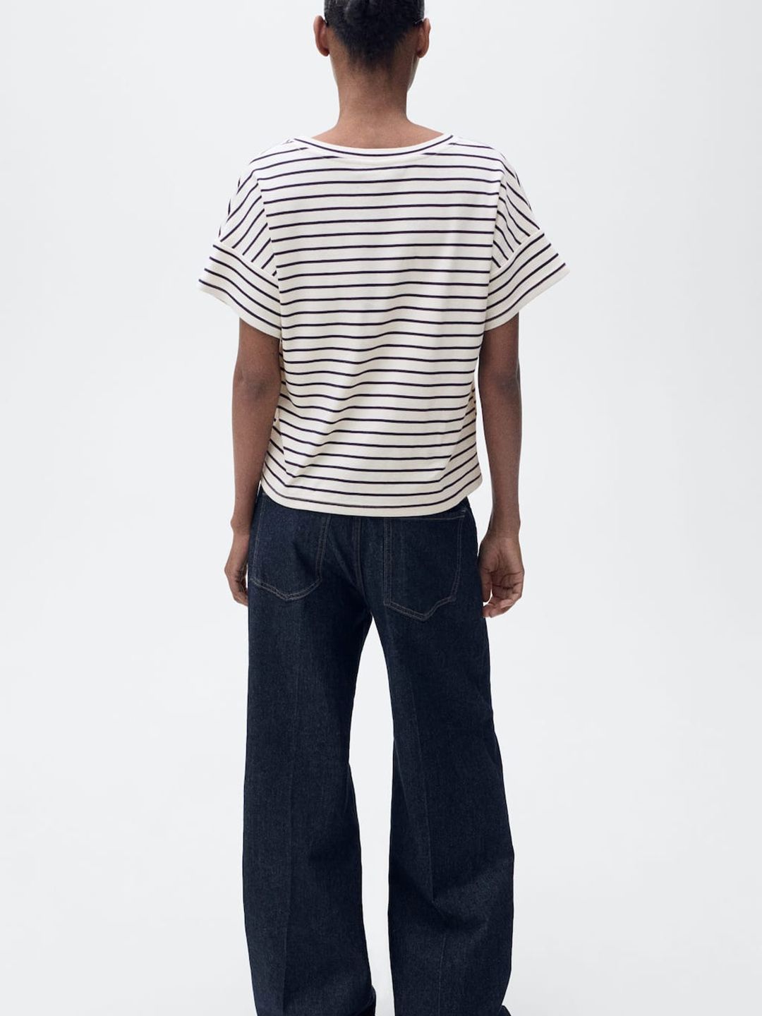Striped Pure Cotton V-Neck T-shirt