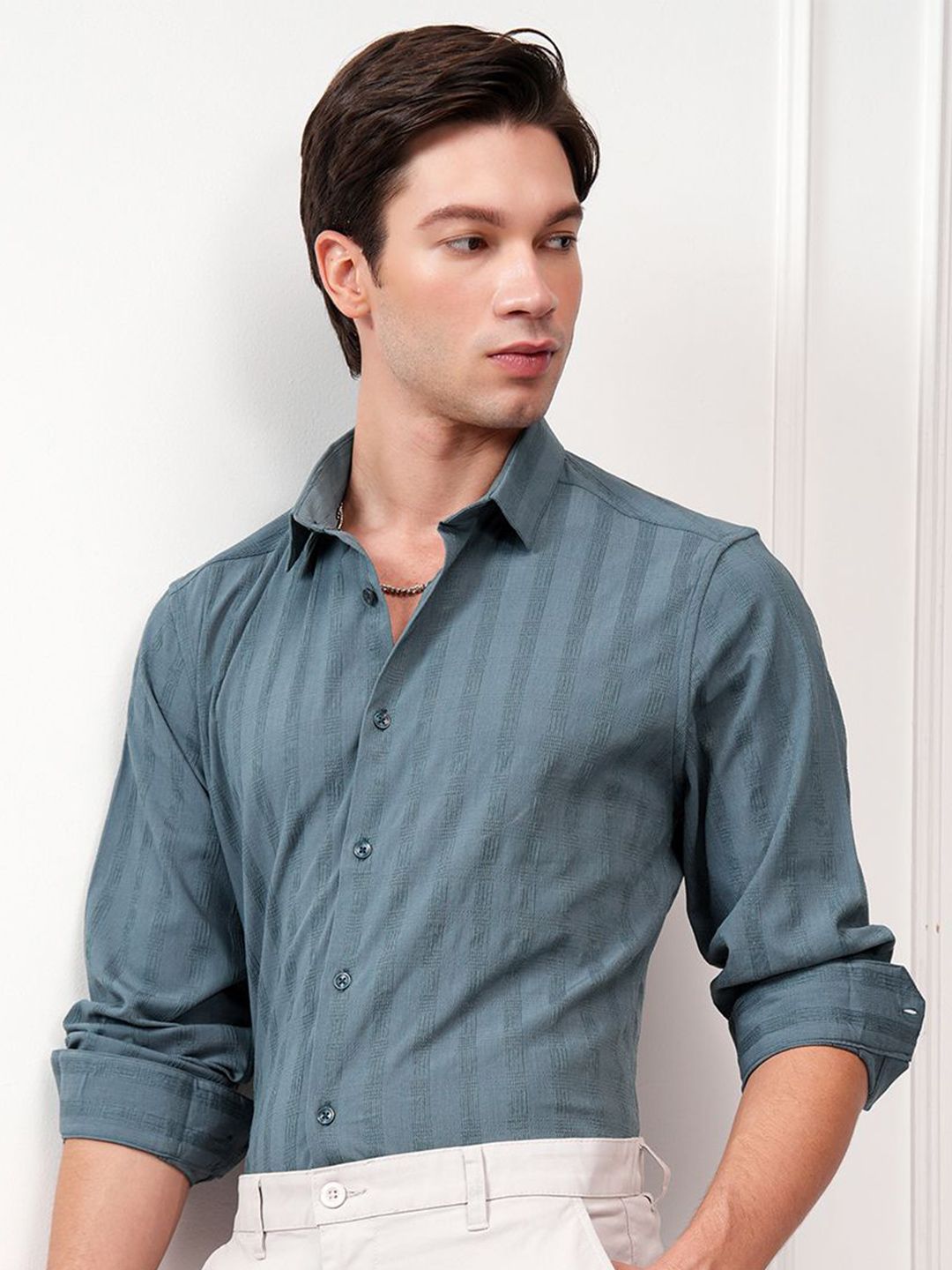 HIGHLANDER Men Comfort Slim Fit Striped Casual Shirt