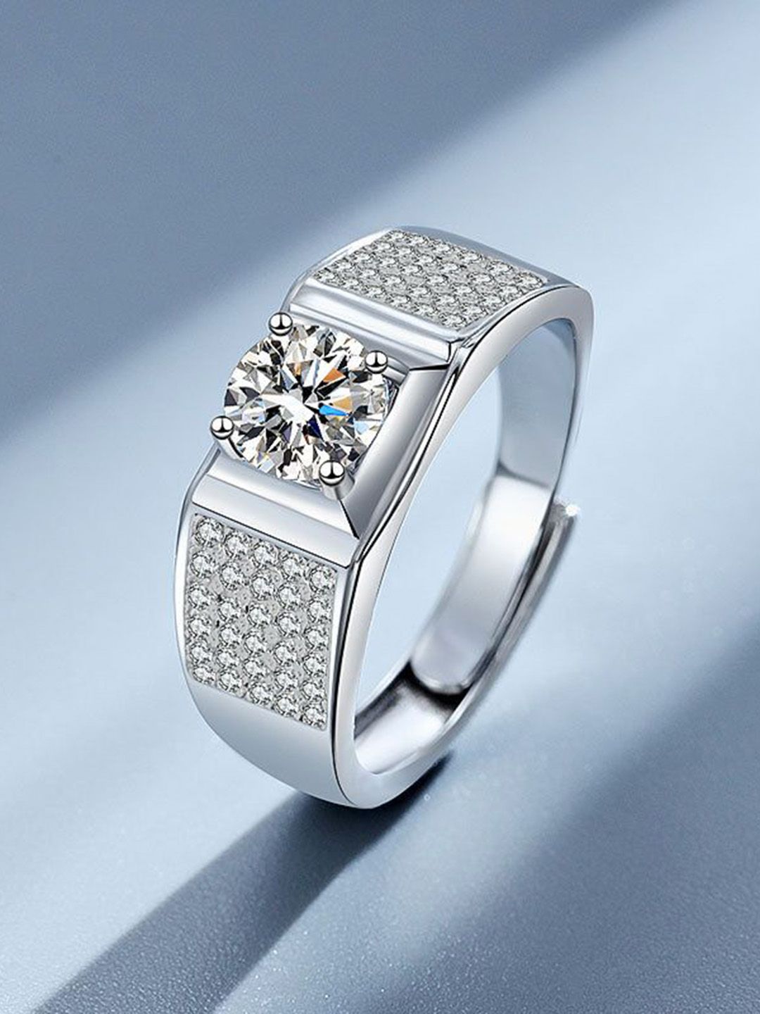The Roadster Lifestyle Co Men Silver-Plated American Diamond-Studded Finger Ring