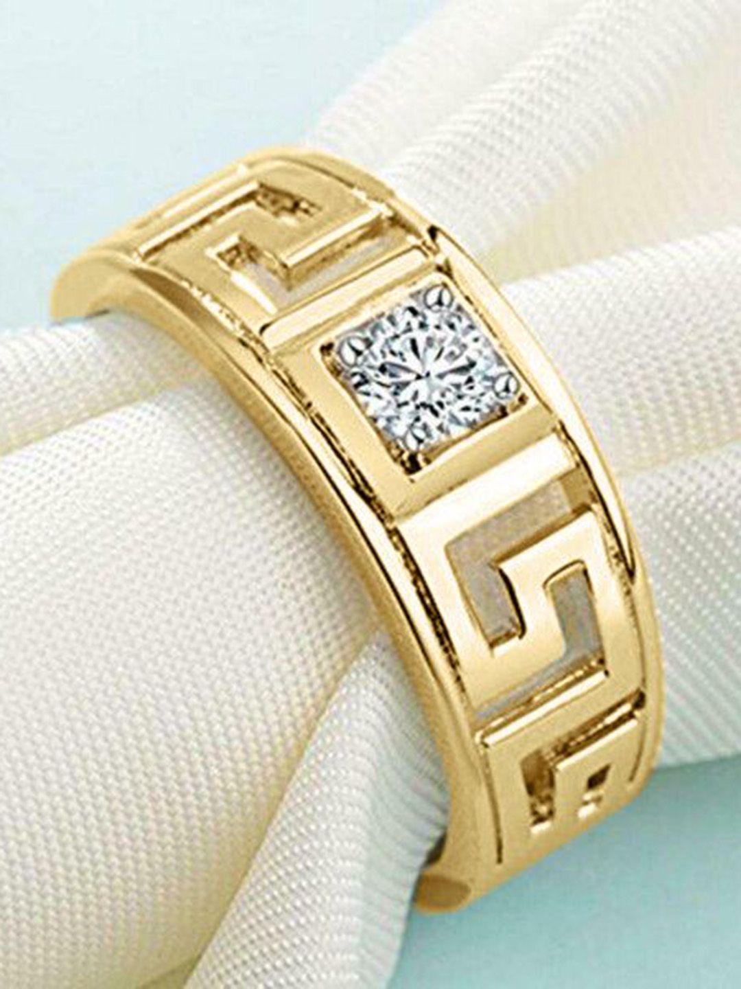 The Roadster Lifestyle Co Men American Diamond-Studded Adjustable Finger Ring