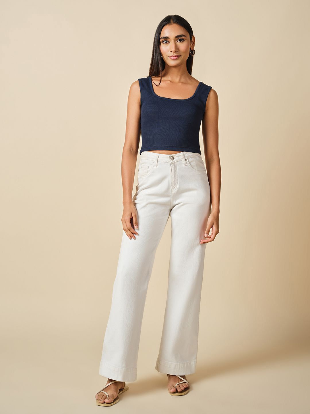 Global Desi Global Desi Women Square Neck Cotton Crop Top