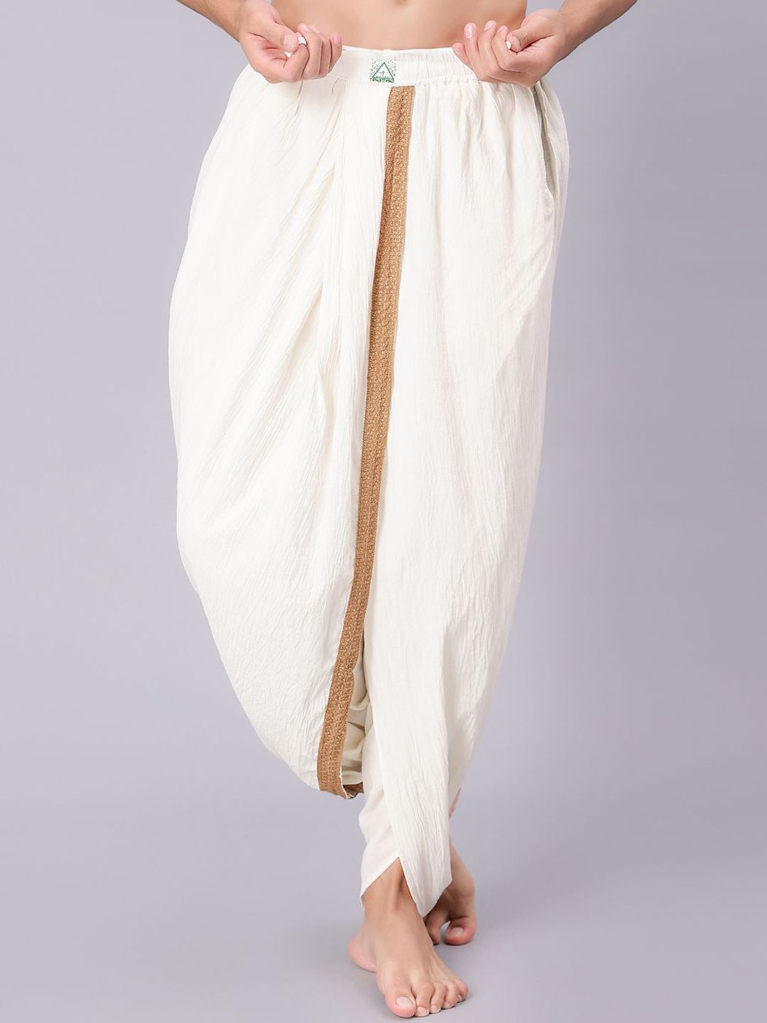 Bharatasya Men Solid Cotton Dhoti Pants with Drawstring Waist