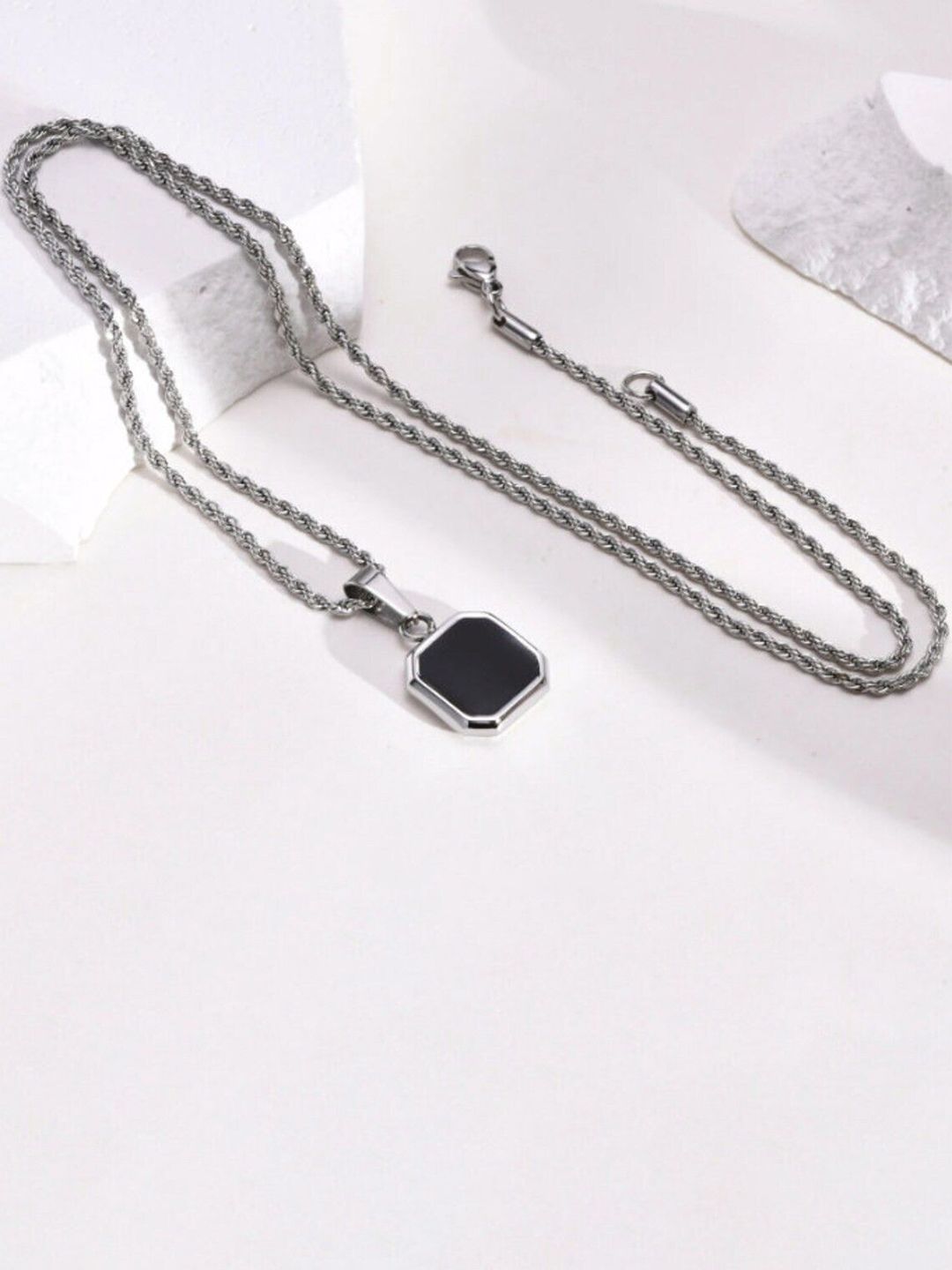 shobhram Men Rhodium-Plated Stone-Studded Pendants With Chains deal from myntra
