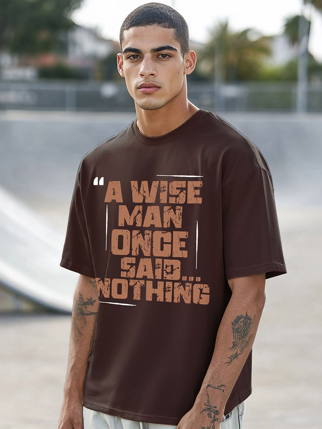 Bewakoof Men Typography Printed Round Neck Cotton Oversized T-shirt