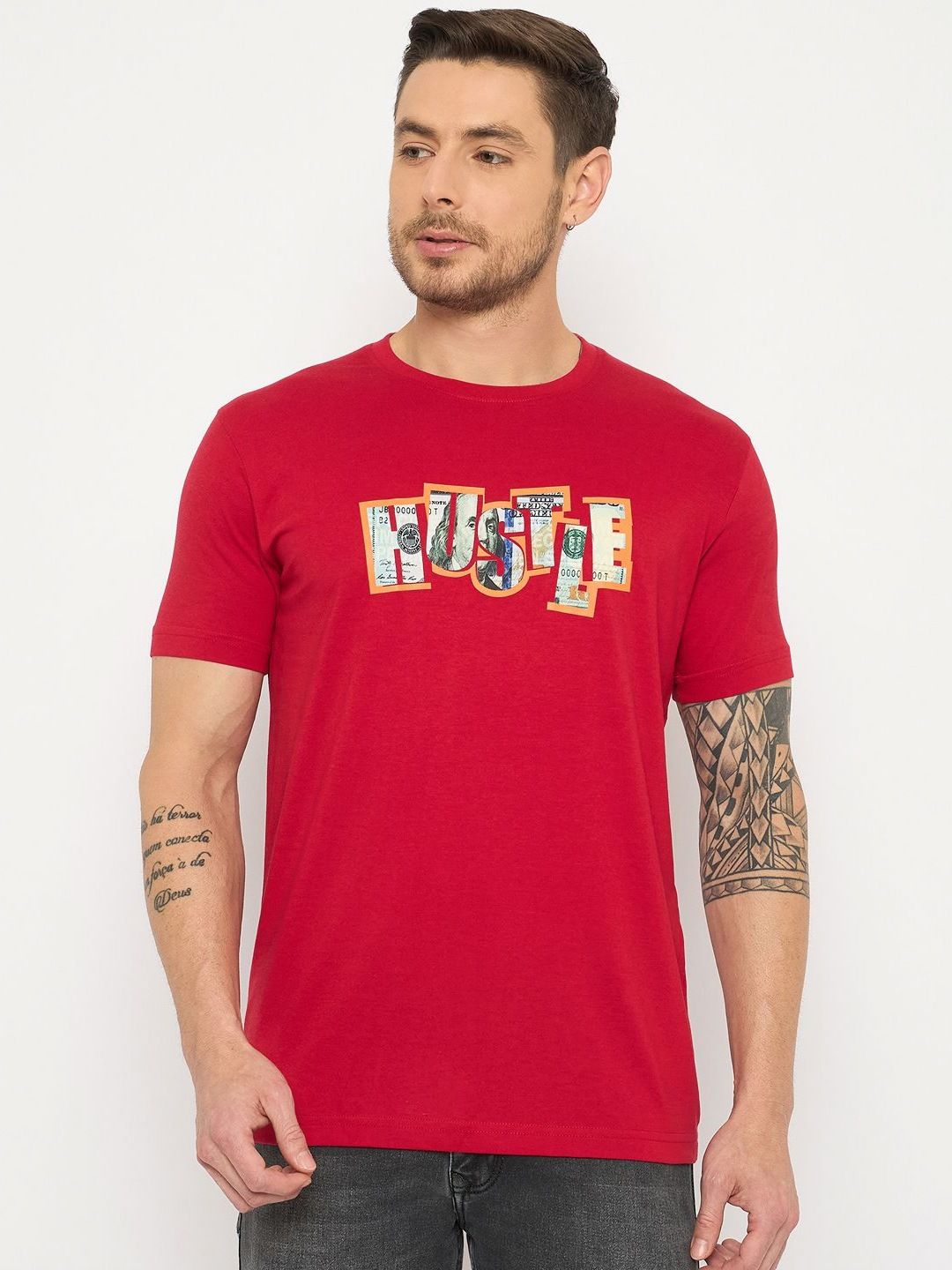 Duke Typography Printed Round Neck Cotton Slim Fit T-shirt