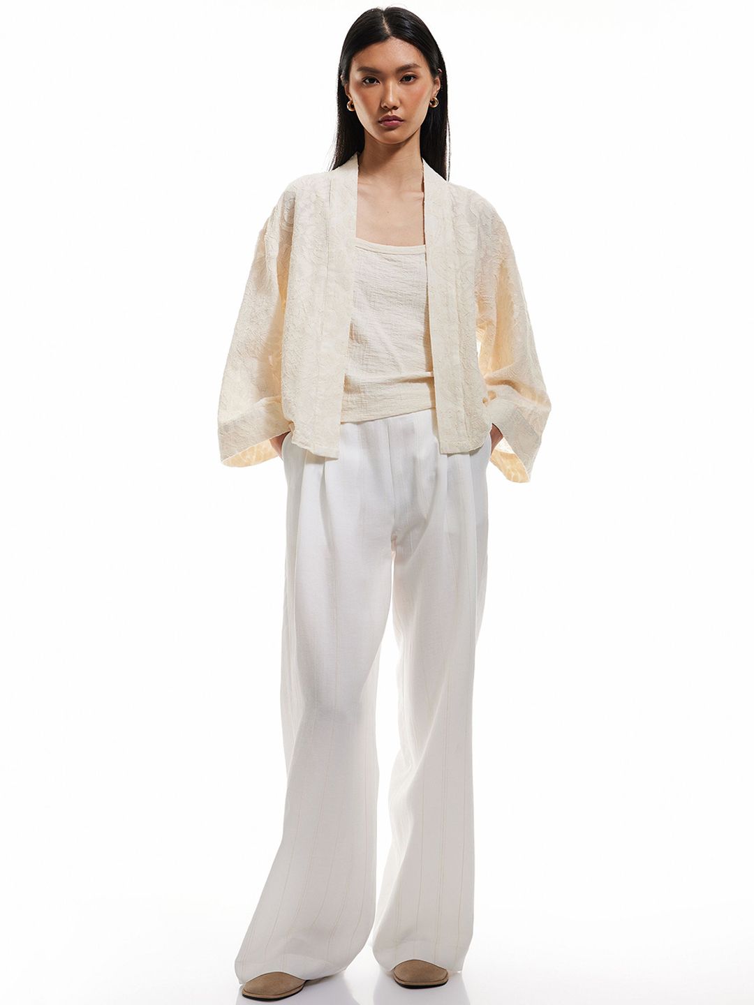 Koton Self-Design Open Front Pure Cotton Shrug