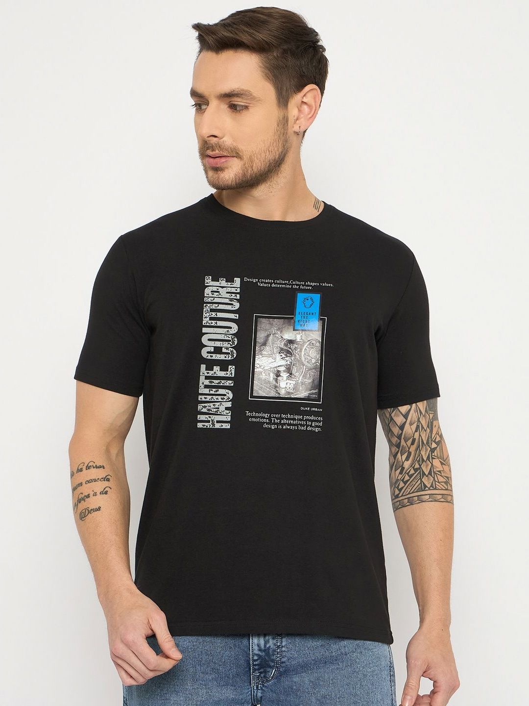 Duke Graphic Printed Round Neck Slim Fit Cotton T-shirt