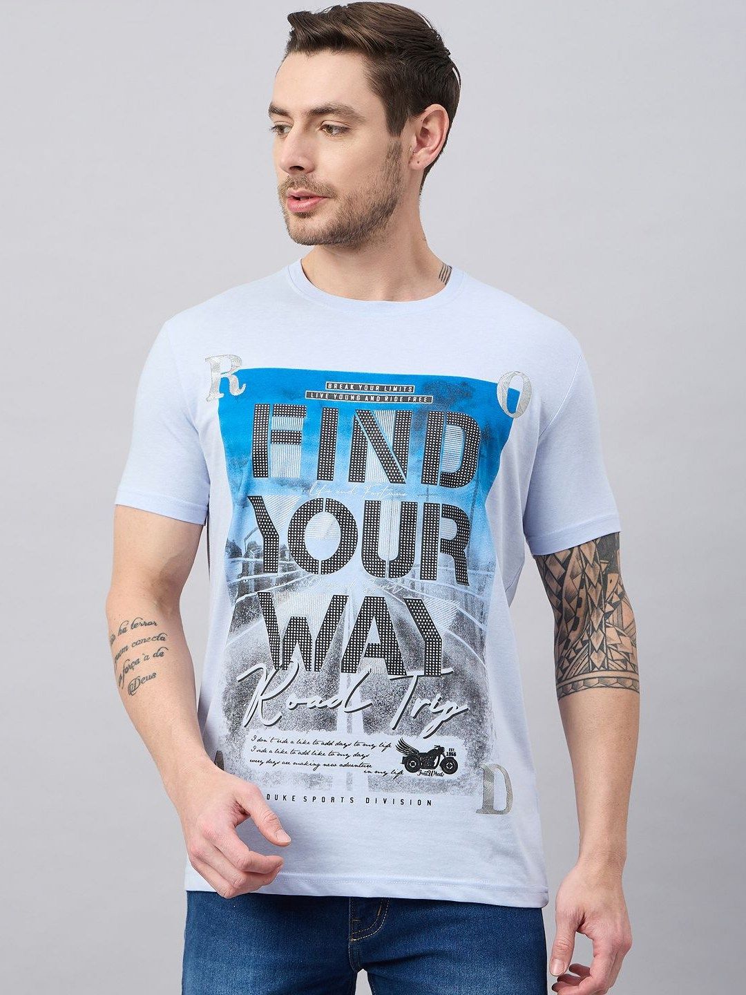 Duke Typography Printed Round Neck Cotton Slim Fit T-shirt