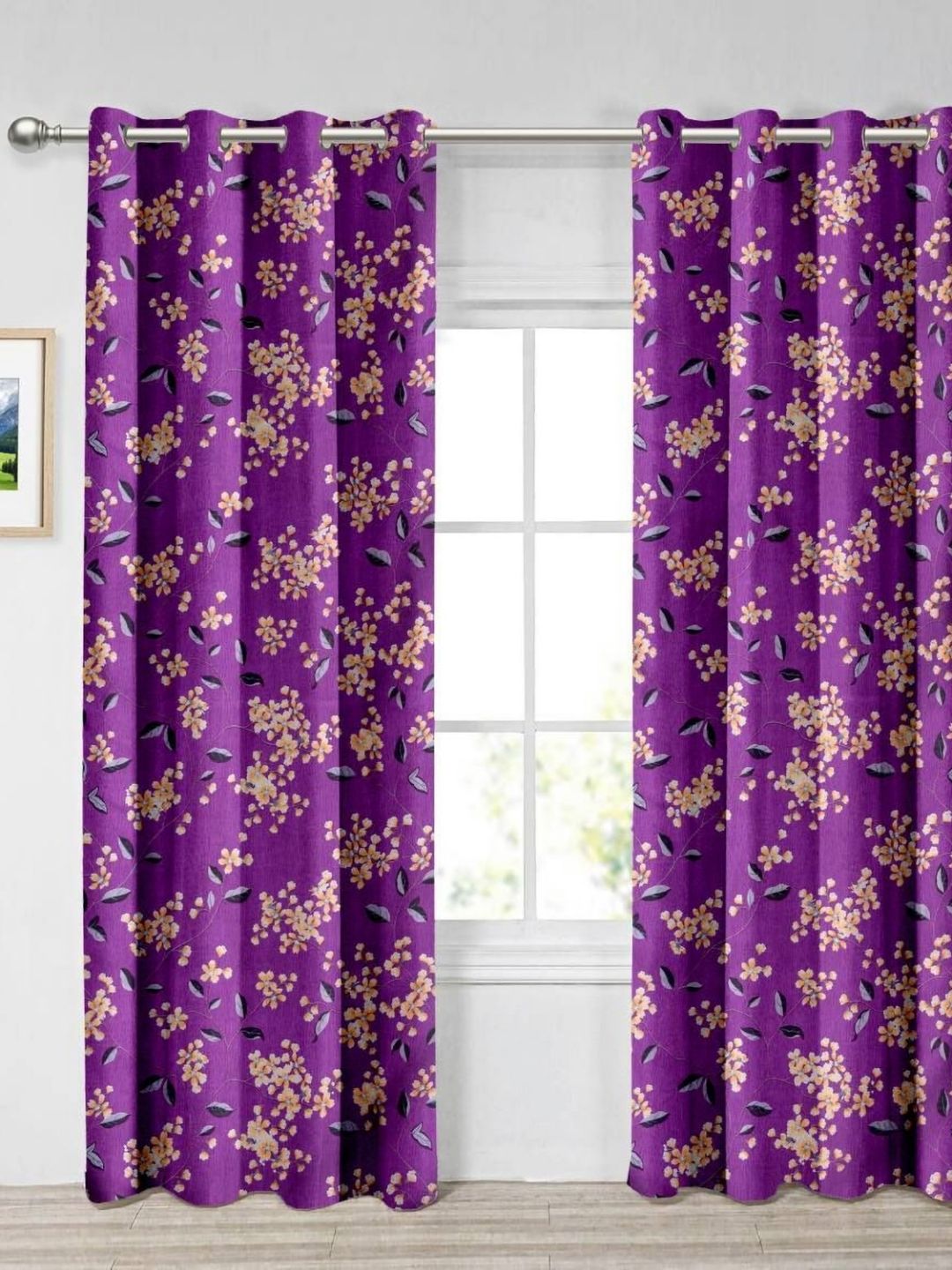 Aura Purple & Peach 2 Pieces Light Blocking Long Door Curtains