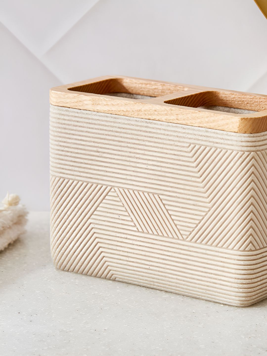 Home Centre Beige Textured Tooth Brush Holder