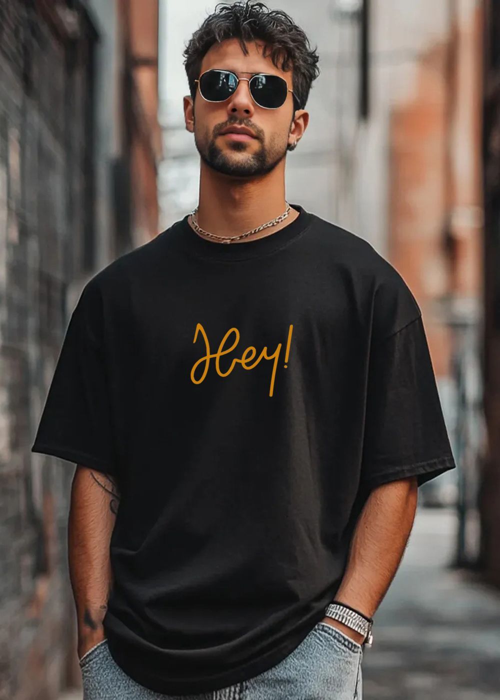 CLAFOUTIS Men Typography Printed Round Neck Cotton Oversized T-shirt