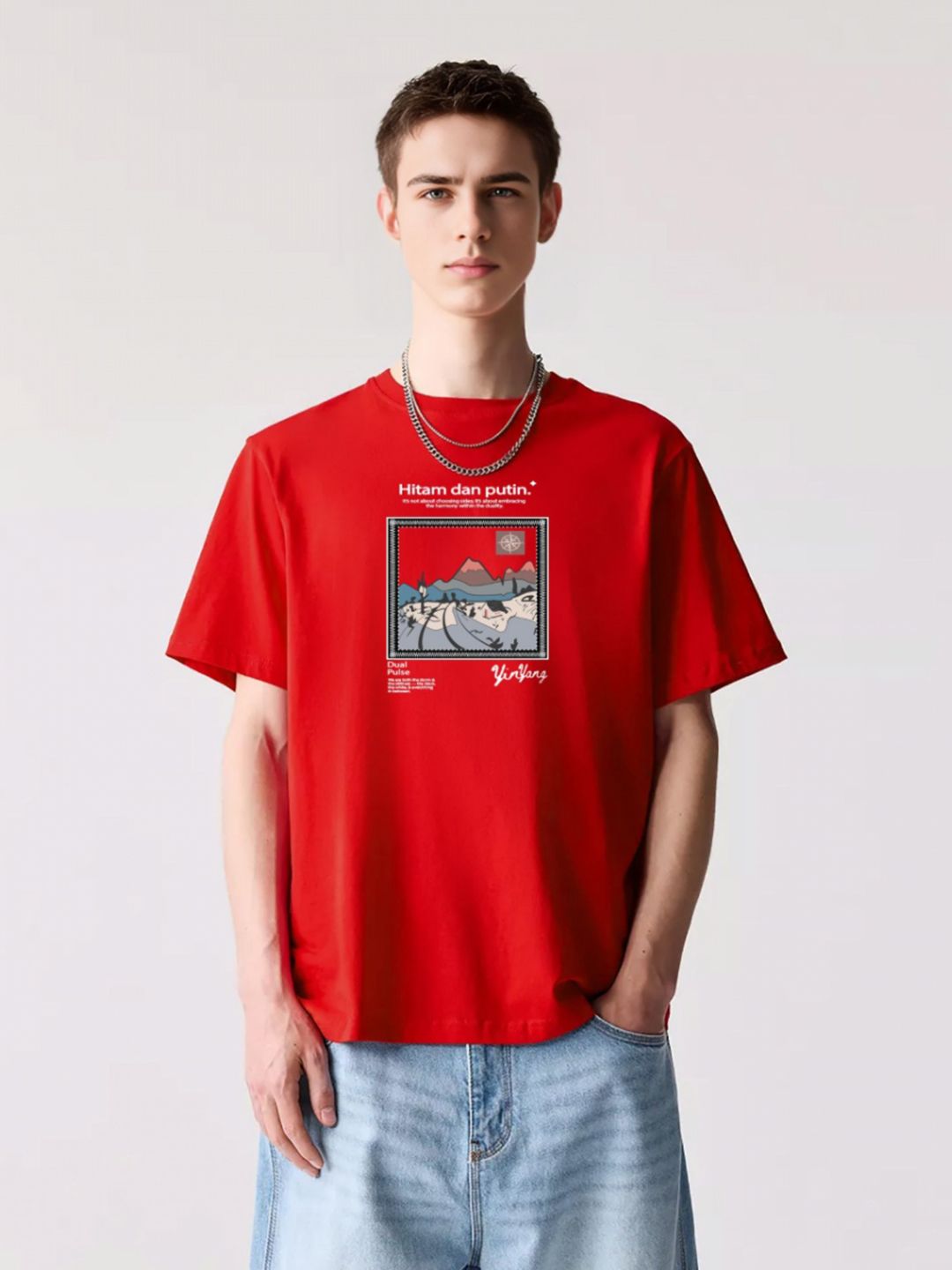 MISCHIEF MONKEY Graphic Printed Round Neck Oversized Cotton T-shirt