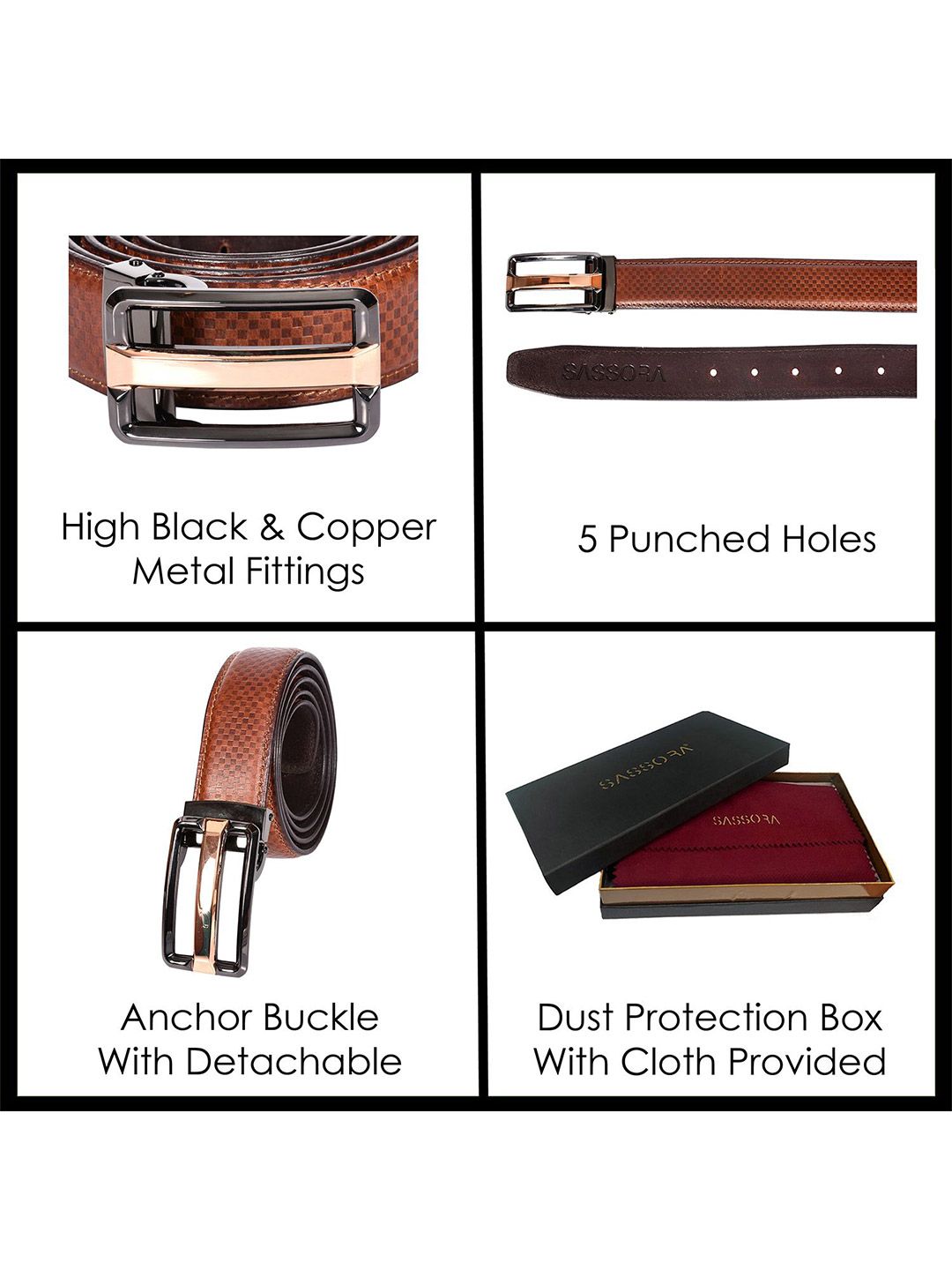 Buy Sassora Men Checked Leather Belt - Belts for Men 33658433 | Myntra