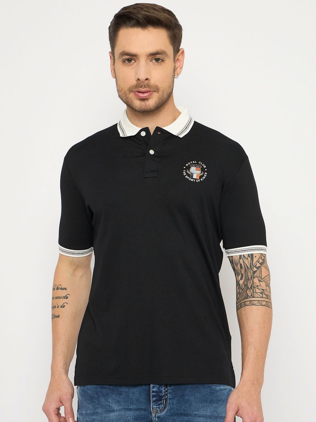 Duke Men Polo Collar Applique Slim Fit T-shirt