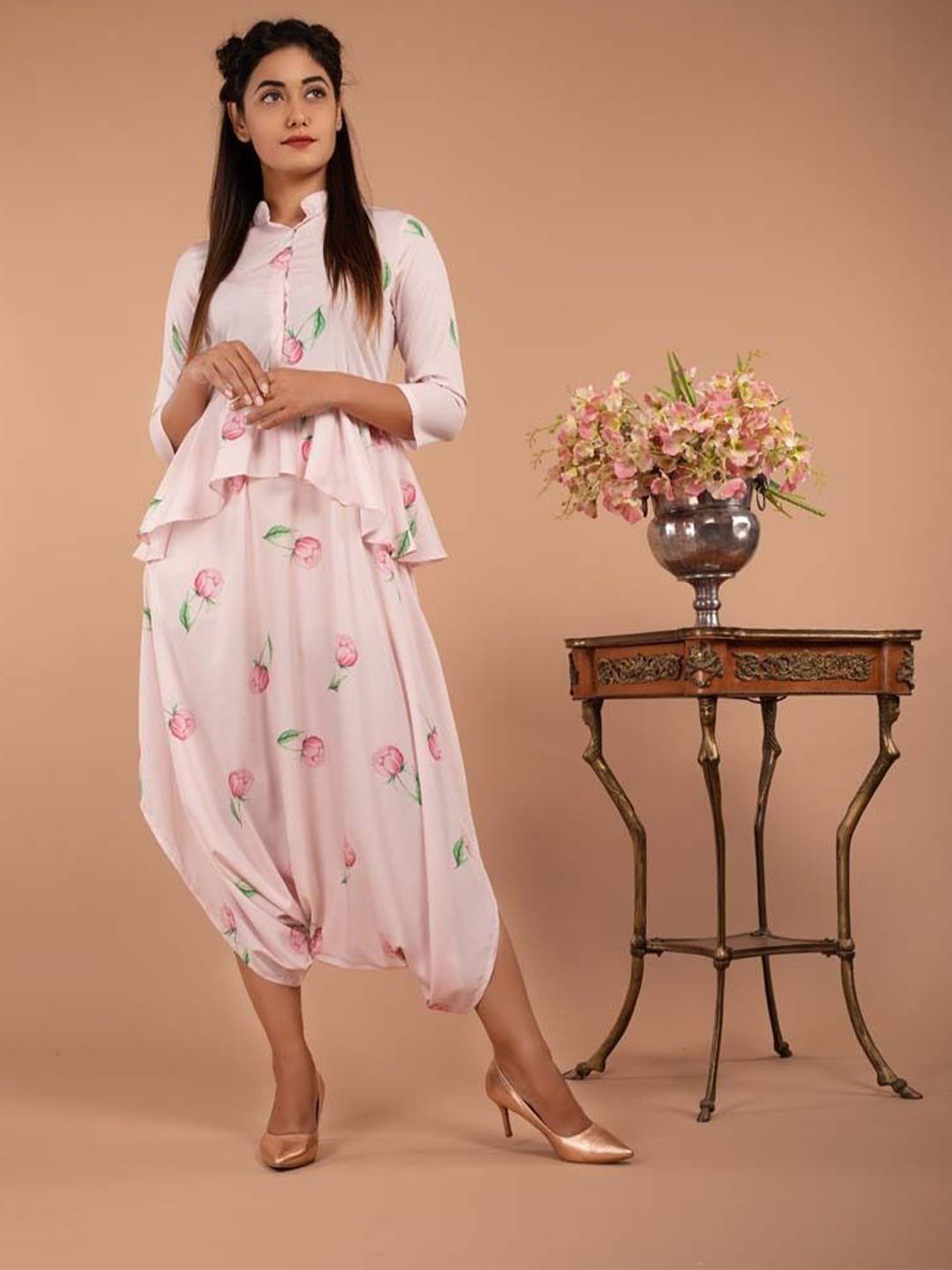 Pasha Women Light Hearted Pink Peplum Dhoti Jumpsuit