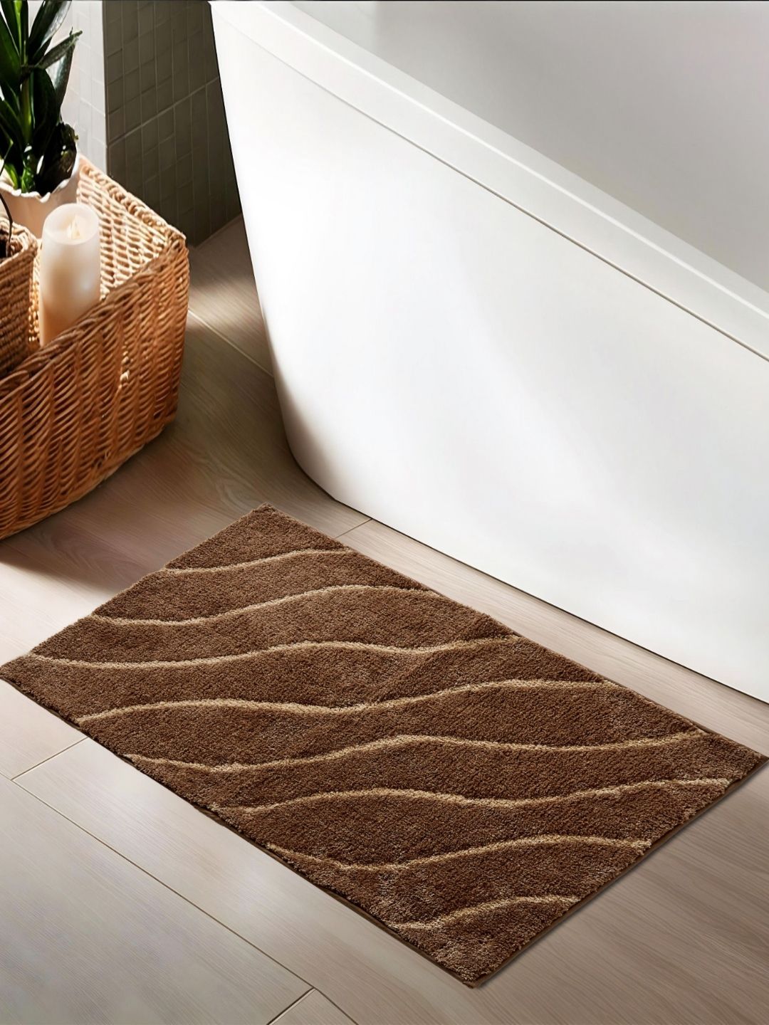 Home Centre Brown Textured 1400 GSM Anti-SkidBathRugs