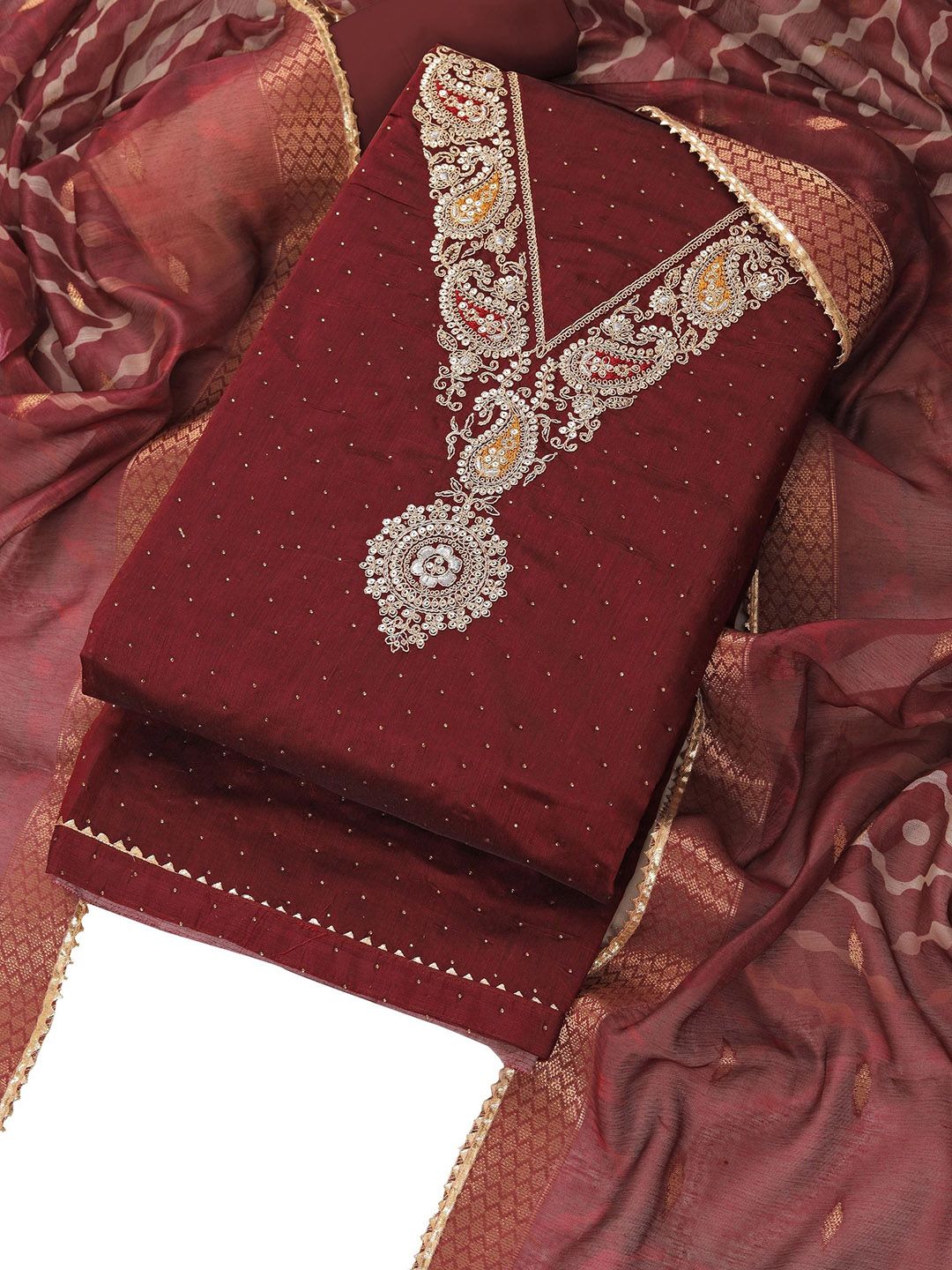 TAVAS Paisley Embroidered Sequinned Unstitched Dress Material