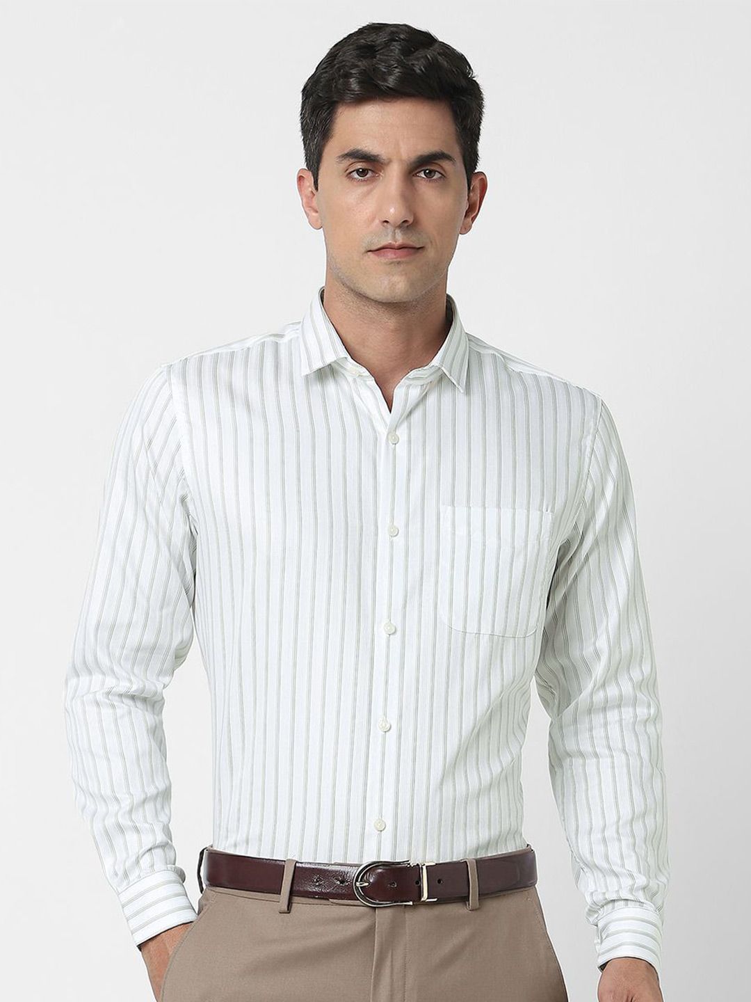 Peter England Elite Striped Pure Cotton Slim Fit Formal Shirt