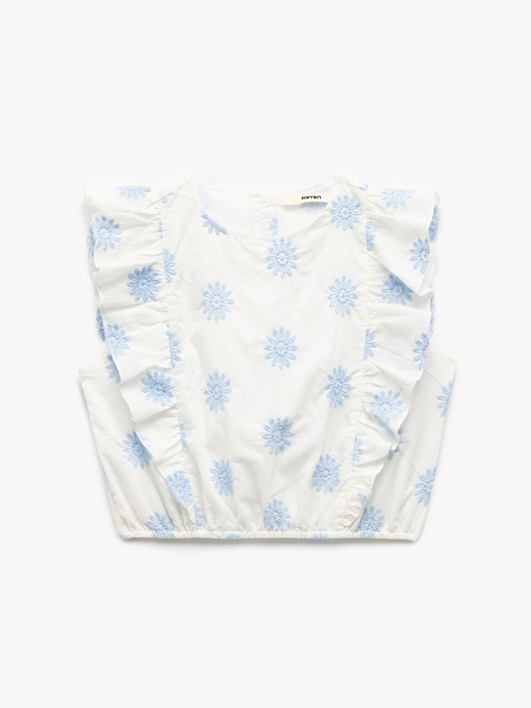 Koton Girls Floral Embroidered Pure Cotton Blouson Crop Top