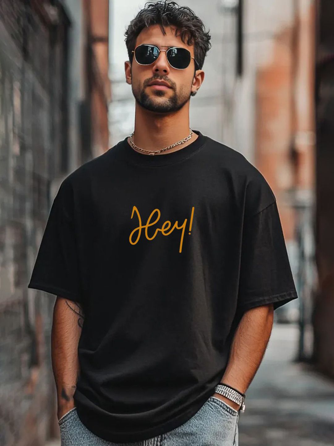 Genzy Men Graphic Printed Drop-Shoulder Sleeves T-shirt