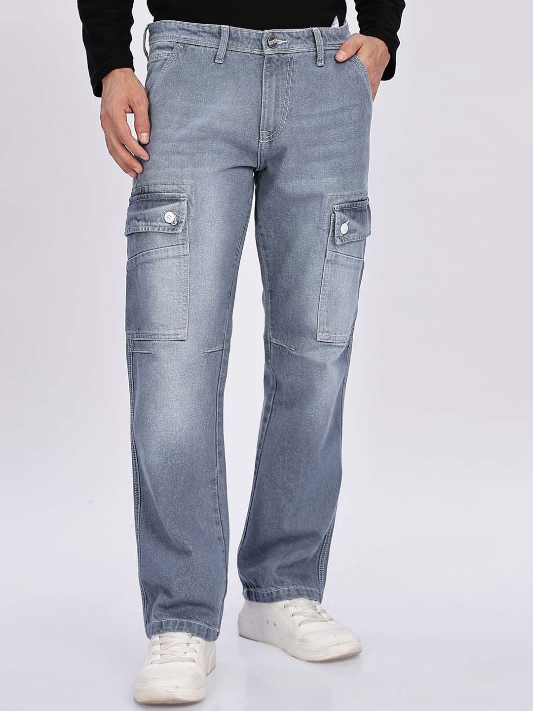 Mast & Harbour Men Relaxed Fit Mid-Rise Low Distress Heavy Fade Jeans