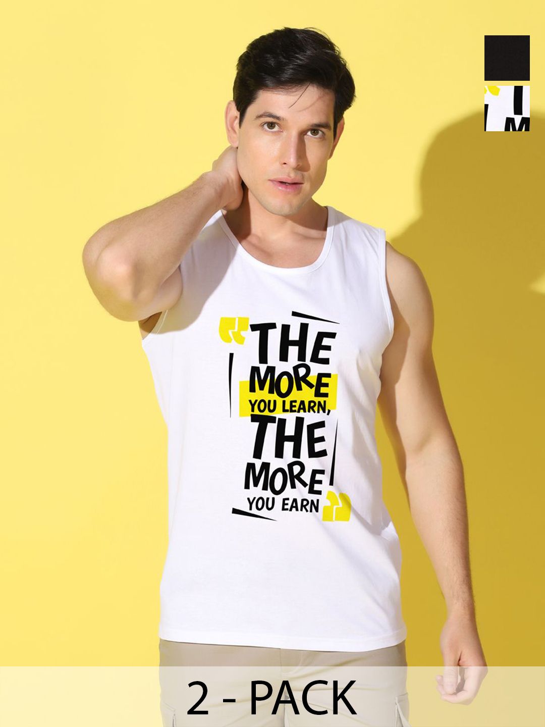 WOOSTRO Men Pack of 2 Typography Printed Round Neck Cotton Slim Fit T-shirts