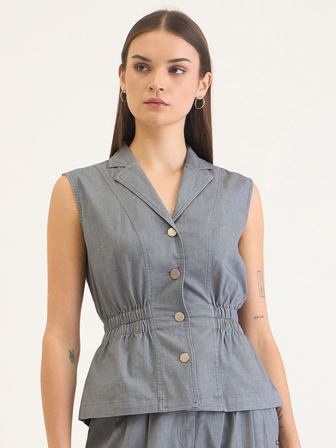 ELLE Monochrome Cotton Cinched Waist Top