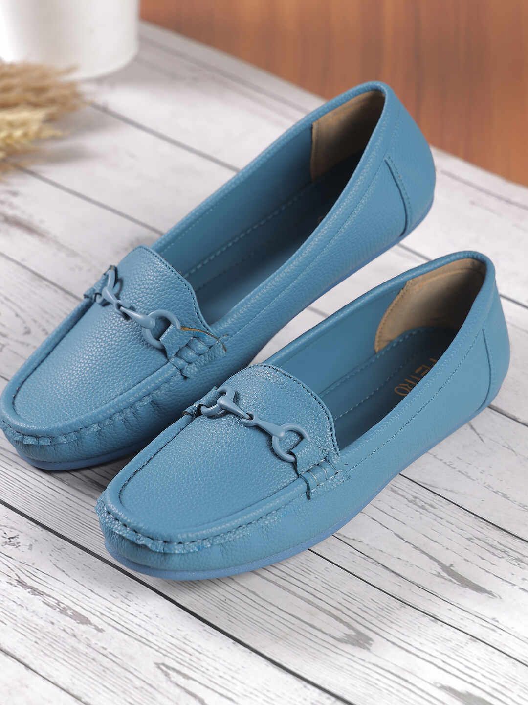 Metro Womens Blue Women Textured Round Toe Horsebit Loafers